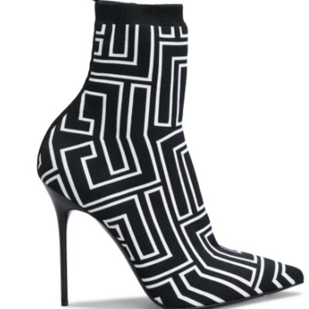Geometric Black and White Women's High Heel Boots